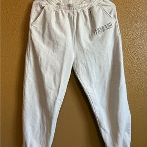 Girls' Cream Sweatpants with 'I Love You' Print